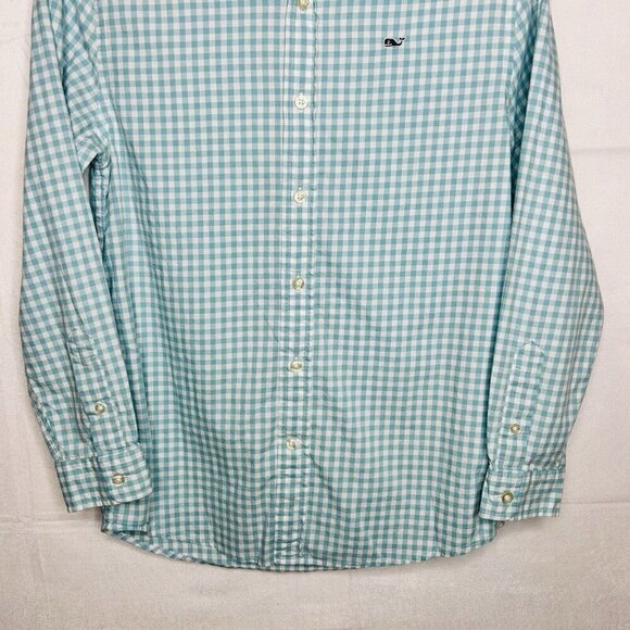Vineyard Vines Button Down Check Whale Shirt Boy’s Size M (12-14) Aqua/White - Picture 4 of 8